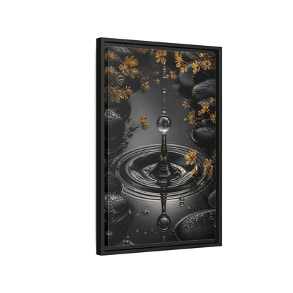 Side Mockup 3. Nature Water Droplet Black Gold Water shown as stretched canvas wall art