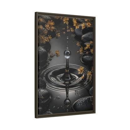Side Mockup 11. Nature Water Droplet Black Gold Water shown as stretched canvas wall art