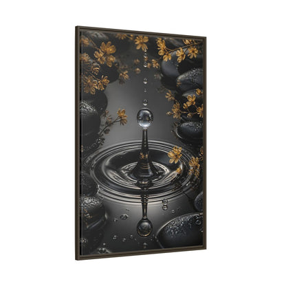 Side Mockup 8. Nature Water Droplet Black Gold Water shown as stretched canvas wall art