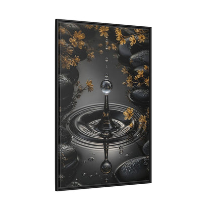 Side Mockup 12. Nature Water Droplet Black Gold Water shown as stretched canvas wall art