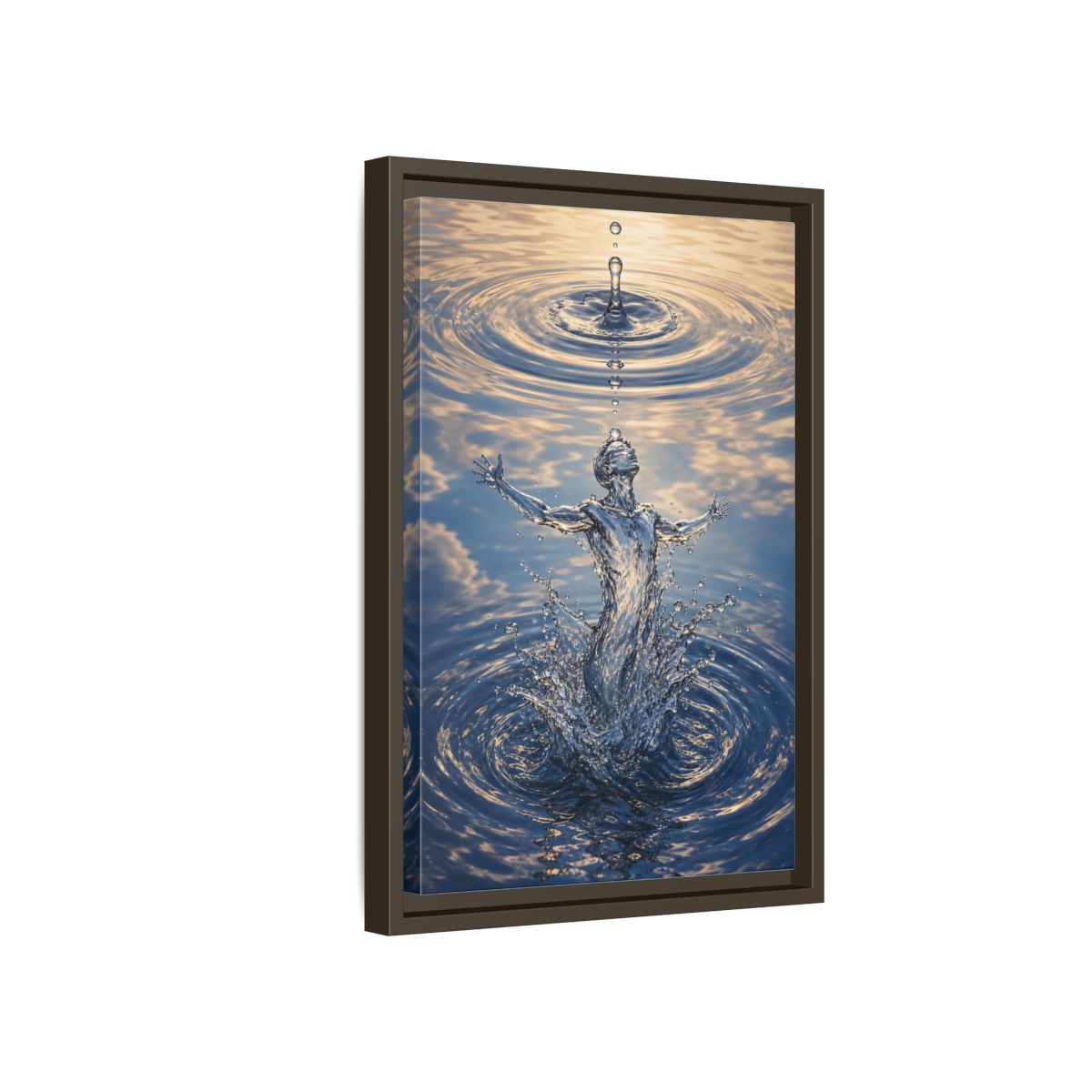 Side Mockup 5. Nature Water Figure Blue Water Figure shown as stretched canvas wall art
