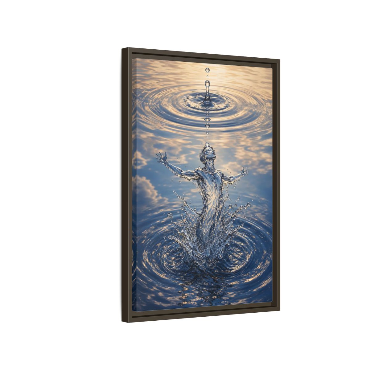 Side Mockup 2. Nature Water Figure Blue Water Figure shown as stretched canvas wall art