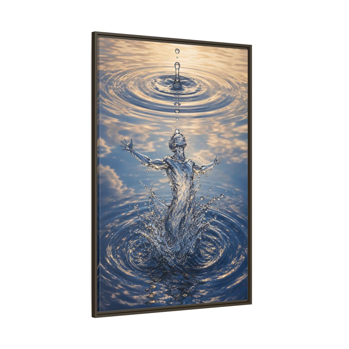 Side Mockup 8. Nature Water Figure Blue Water Figure shown as stretched canvas wall art