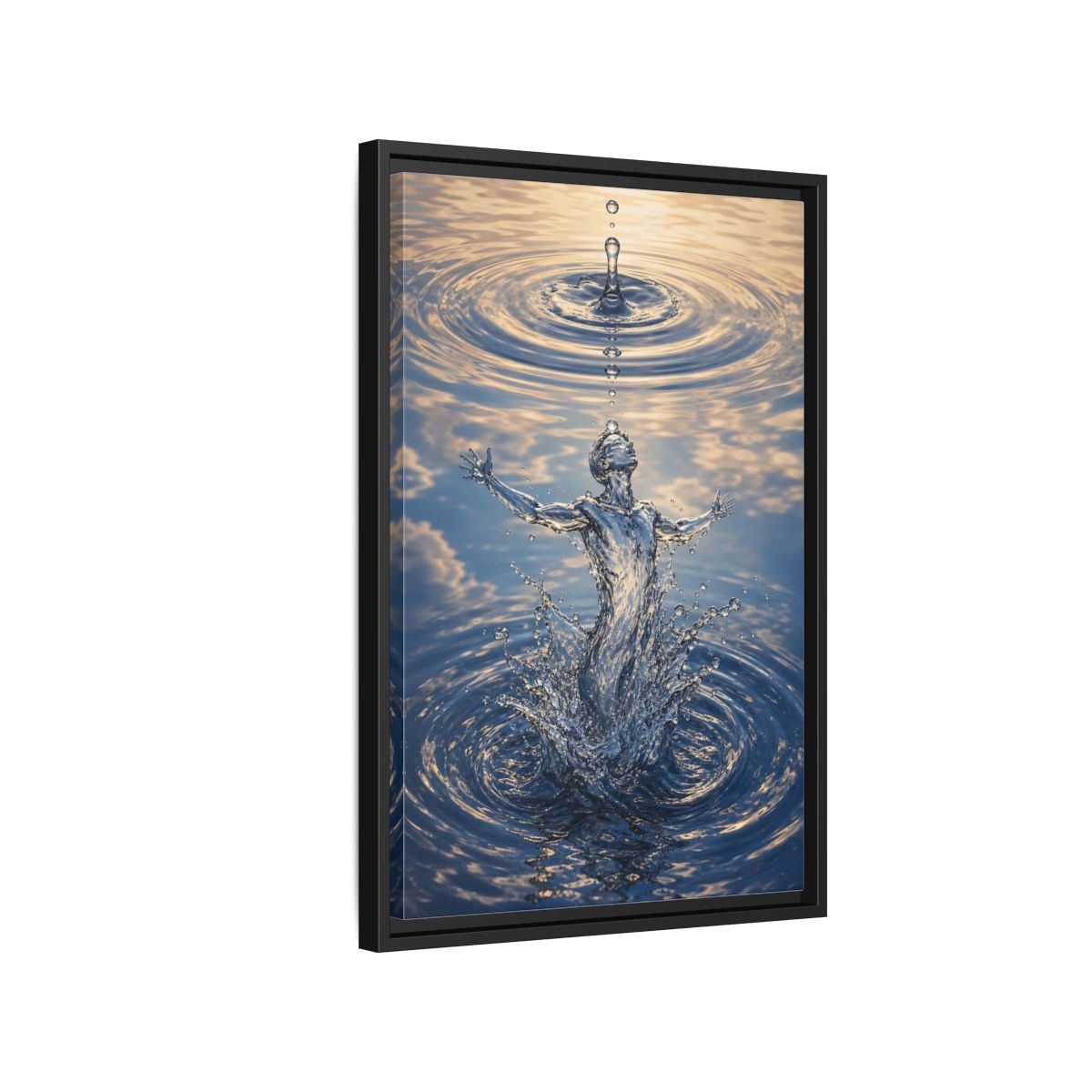 Side Mockup 3. Nature Water Figure Blue Water Figure shown as stretched canvas wall art