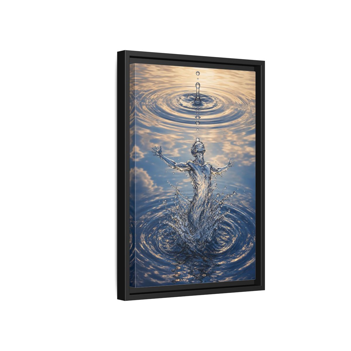 Side Mockup 6. Nature Water Figure Blue Water Figure shown as stretched canvas wall art