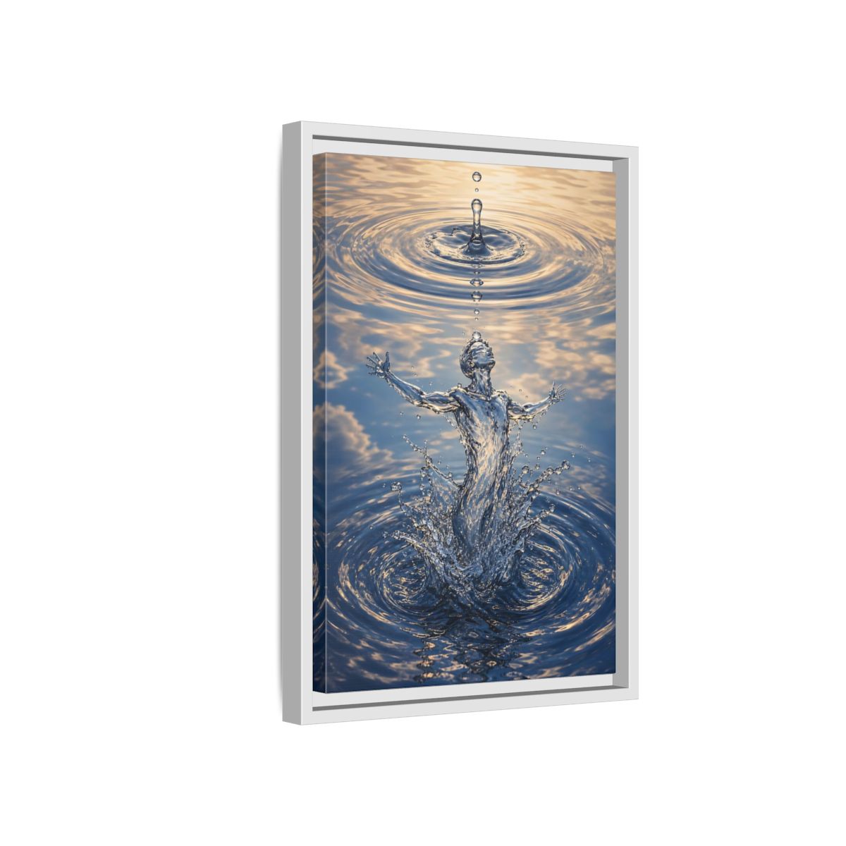 Side Mockup 4. Nature Water Figure Blue Water Figure shown as stretched canvas wall art