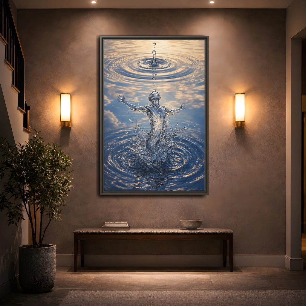 Mockup 2. Nature Water Figure Blue Water Figure shown as stretched canvas wall art
