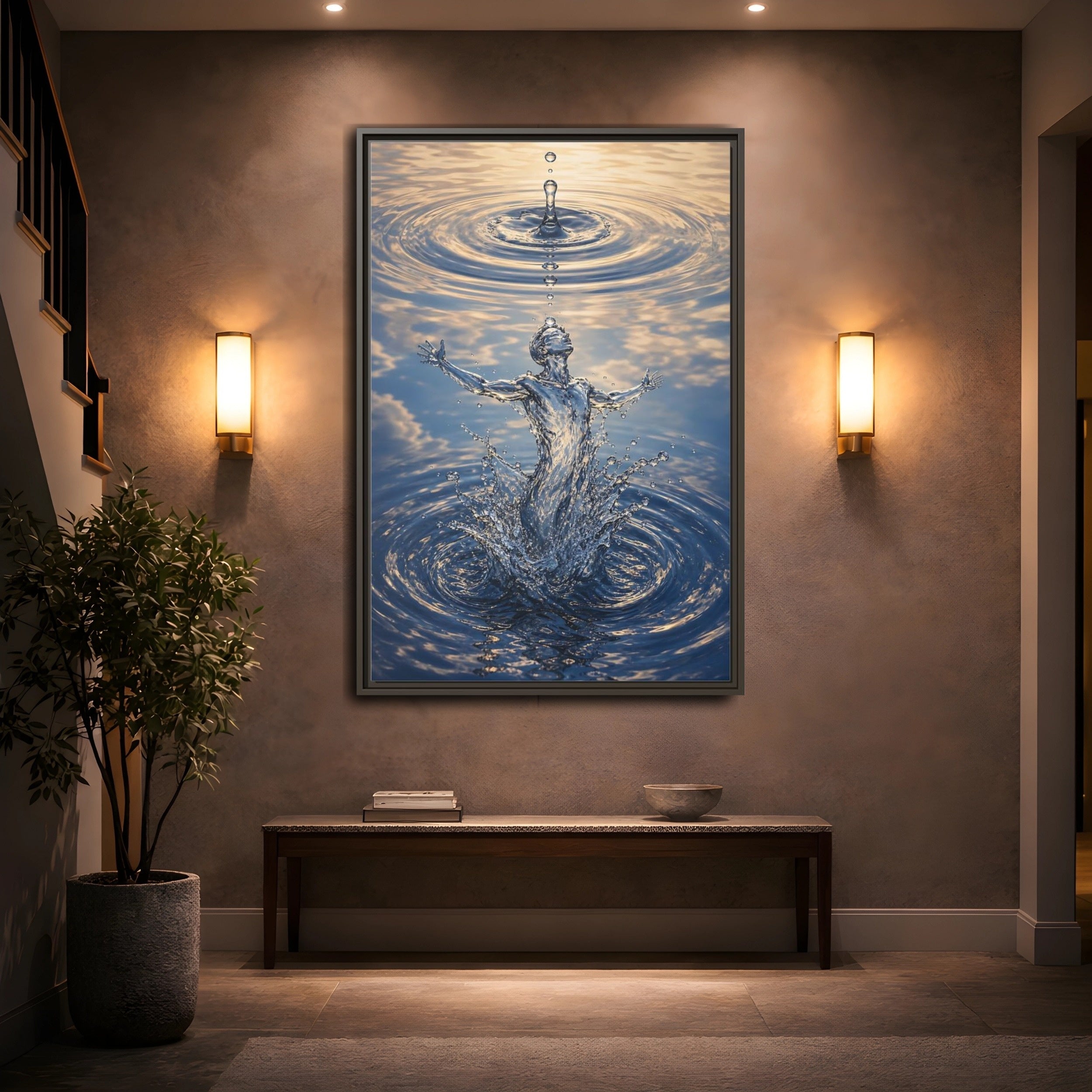 Mockup 2. Nature Water Figure Blue Water Figure shown as stretched canvas wall art