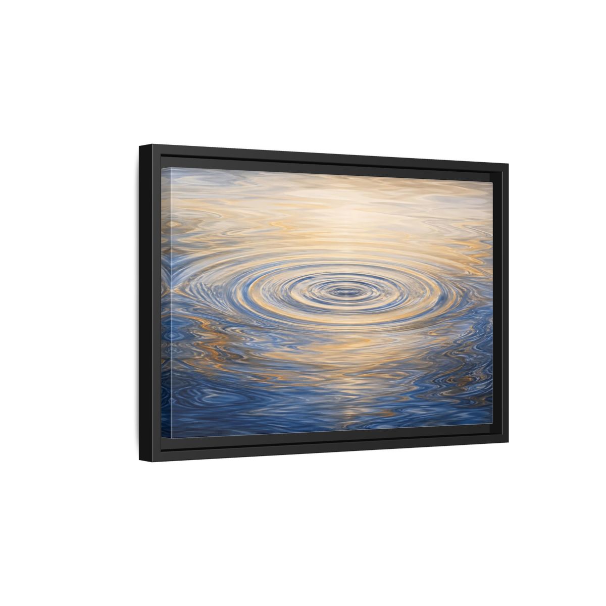 Side Mockup 6. Nature Water Ripples Blue And Gold Water shown as stretched canvas wall art