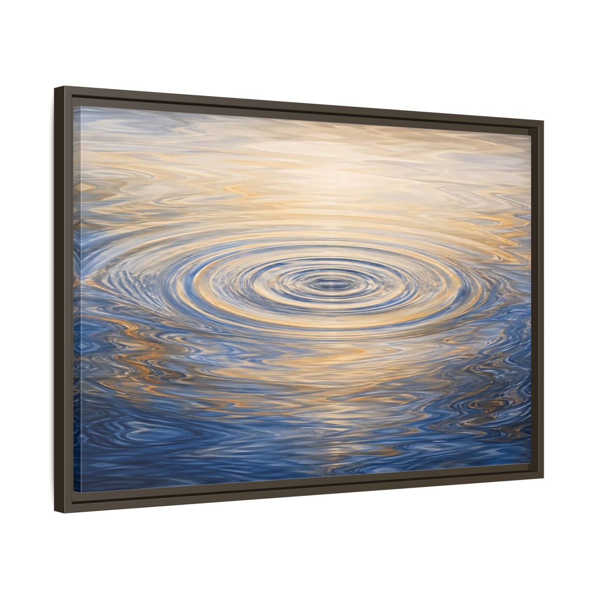 Side Mockup 11. Nature Water Ripples Blue And Gold Water shown as stretched canvas wall art