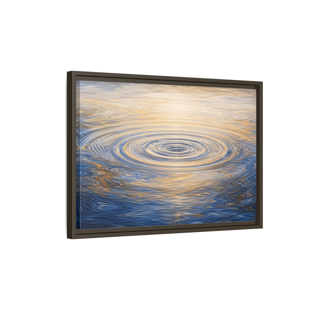 Side Mockup 2. Nature Water Ripples Blue And Gold Water shown as stretched canvas wall art