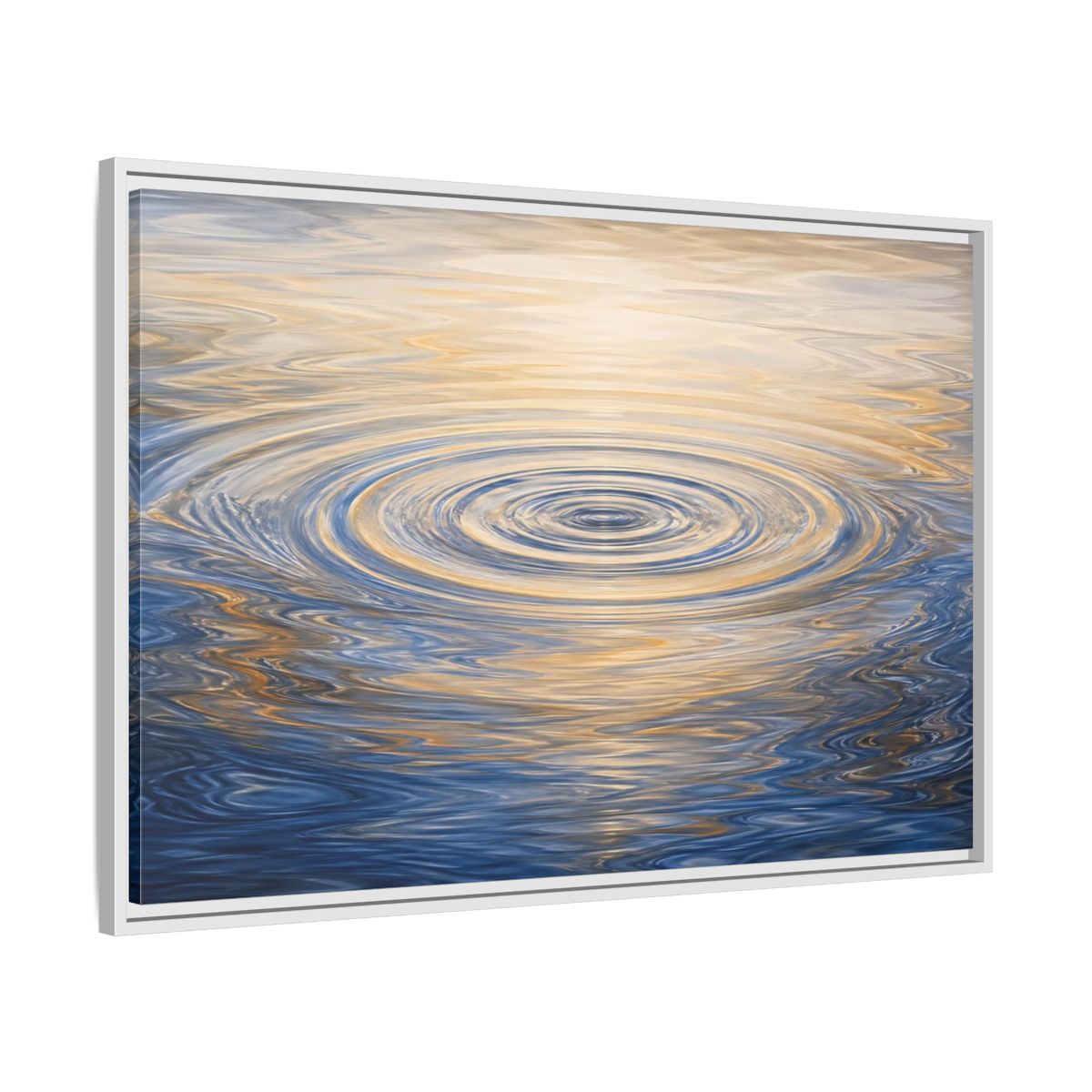 Side Mockup 9. Nature Water Ripples Blue And Gold Water shown as stretched canvas wall art