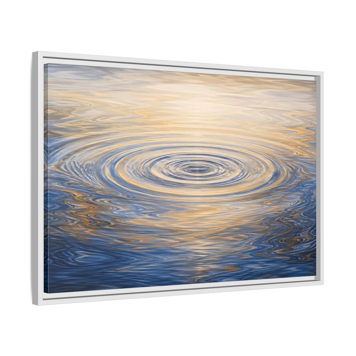Side Mockup 10. Nature Water Ripples Blue And Gold Water shown as stretched canvas wall art
