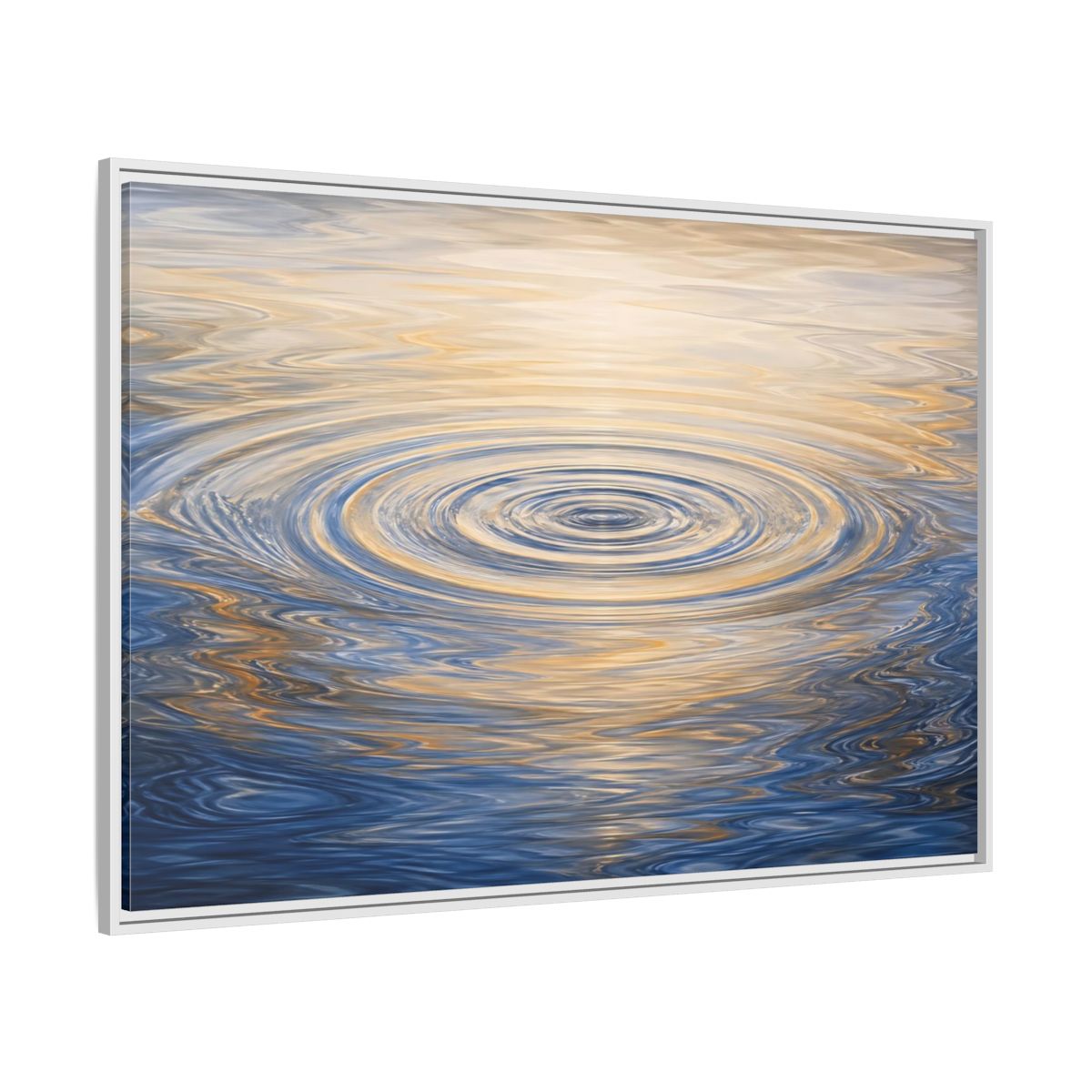 Side Mockup 7. Nature Water Ripples Blue And Gold Water shown as stretched canvas wall art