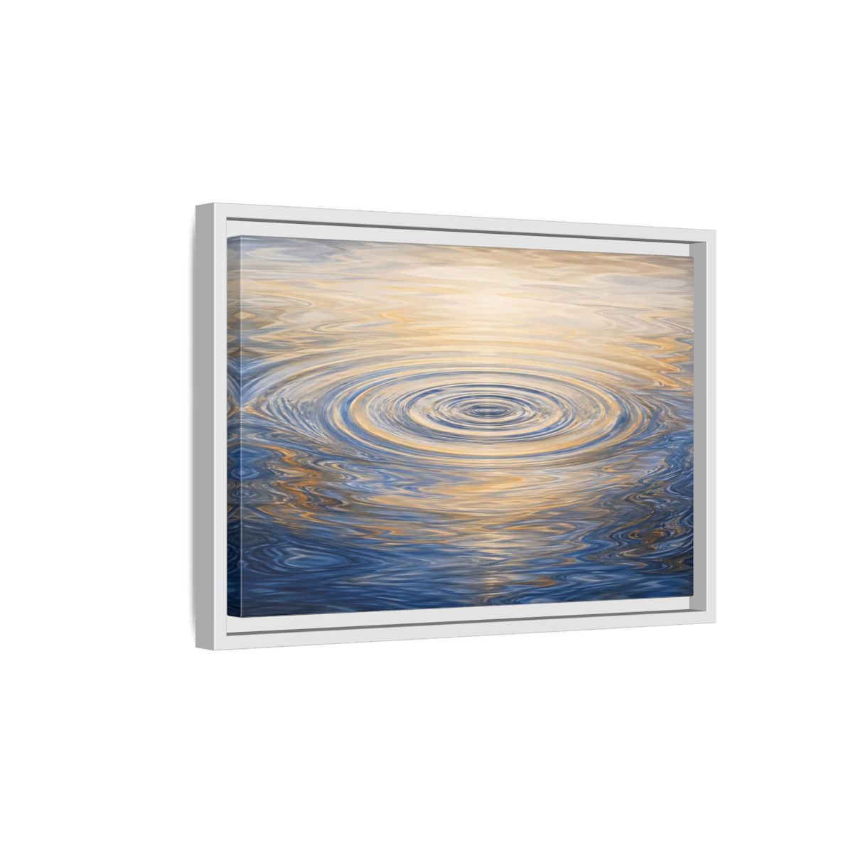 Side Mockup 4. Nature Water Ripples Blue And Gold Water shown as stretched canvas wall art
