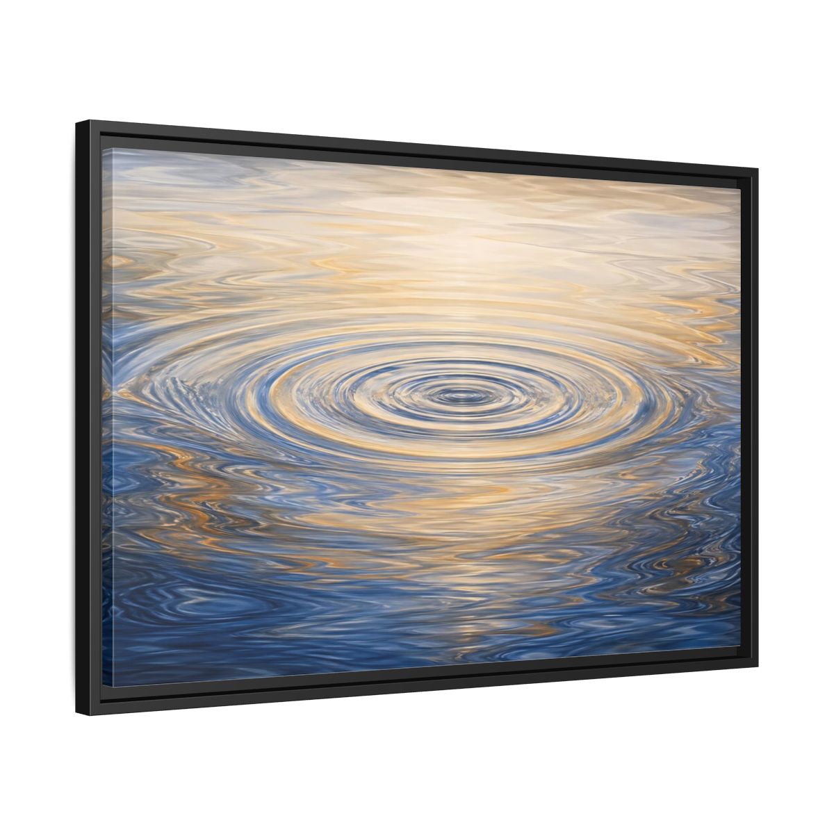 Side Mockup 14. Nature Water Ripples Blue And Gold Water shown as stretched canvas wall art
