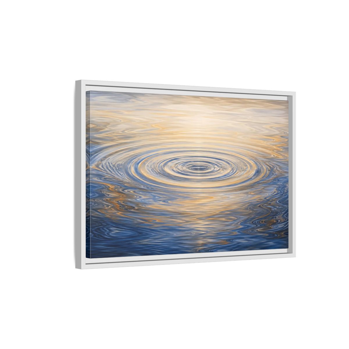Side Mockup 1. Nature Water Ripples Blue And Gold Water shown as stretched canvas wall art