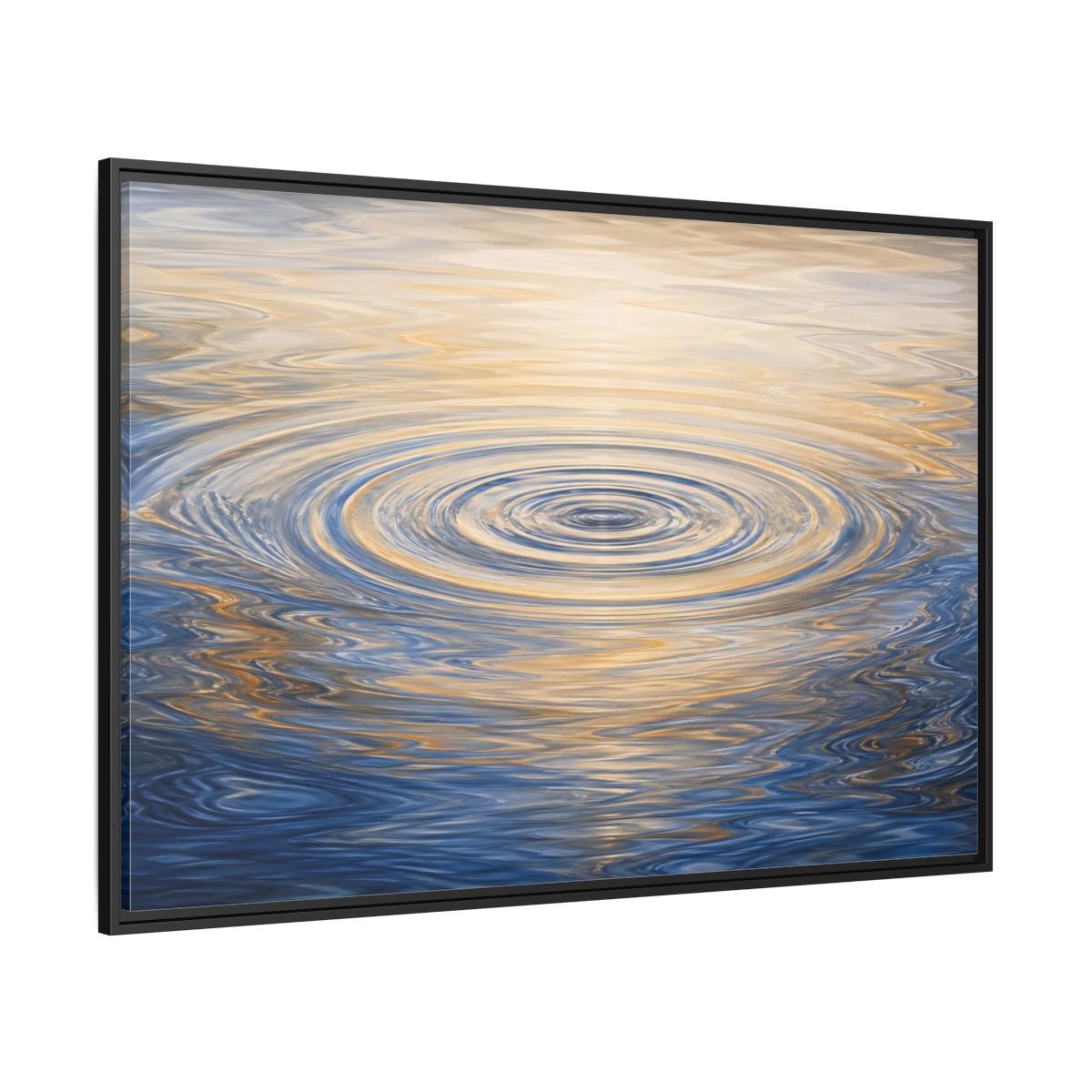 Side Mockup 12. Nature Water Ripples Blue And Gold Water shown as stretched canvas wall art