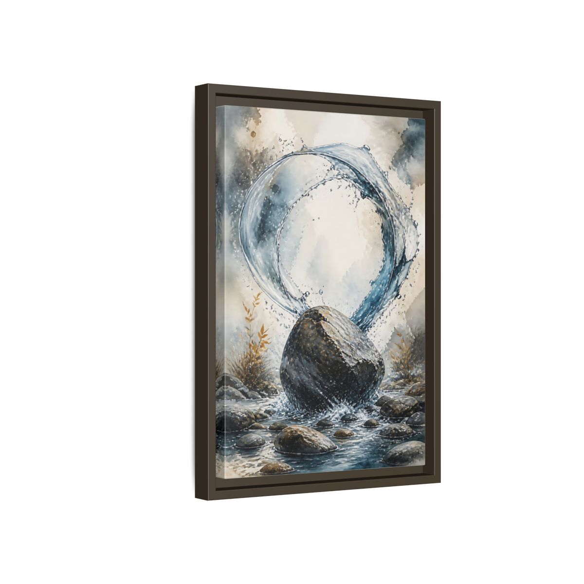 Side Mockup 5. Nature Water Splash Blue Gray Water shown as stretched canvas wall art