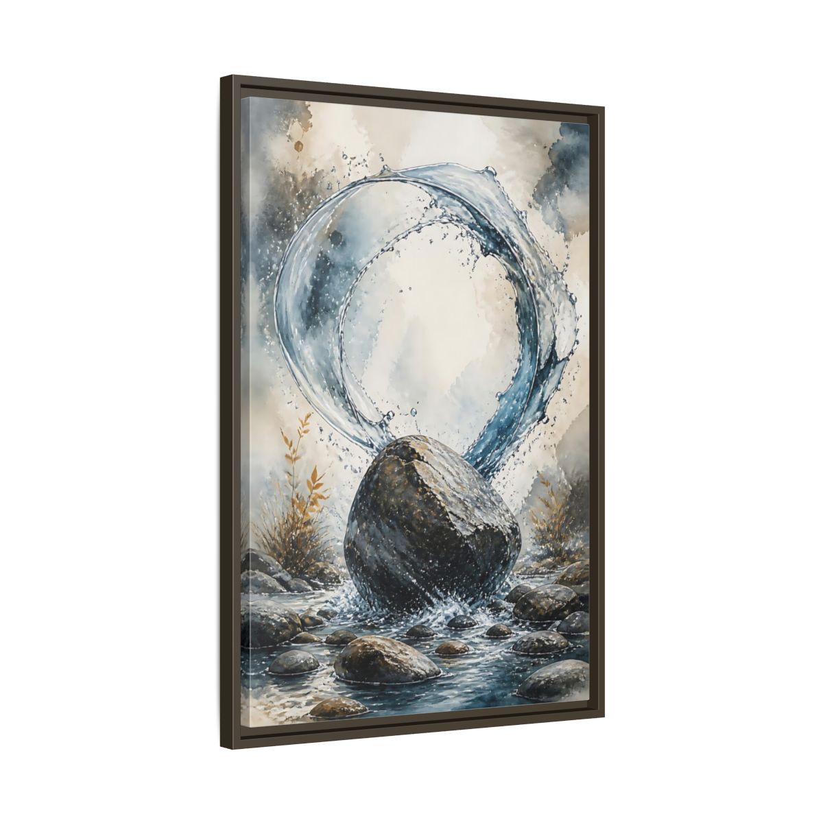 Side Mockup 11. Nature Water Splash Blue Gray Water shown as stretched canvas wall art