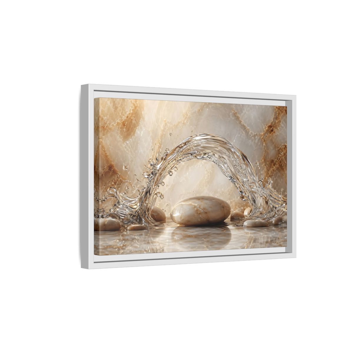 Side Mockup 4. Nature Water Splash Water Stones Beige shown as stretched canvas wall art