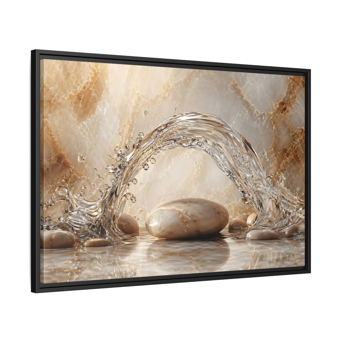 Side Mockup 13. Nature Water Splash Water Stones Beige shown as stretched canvas wall art