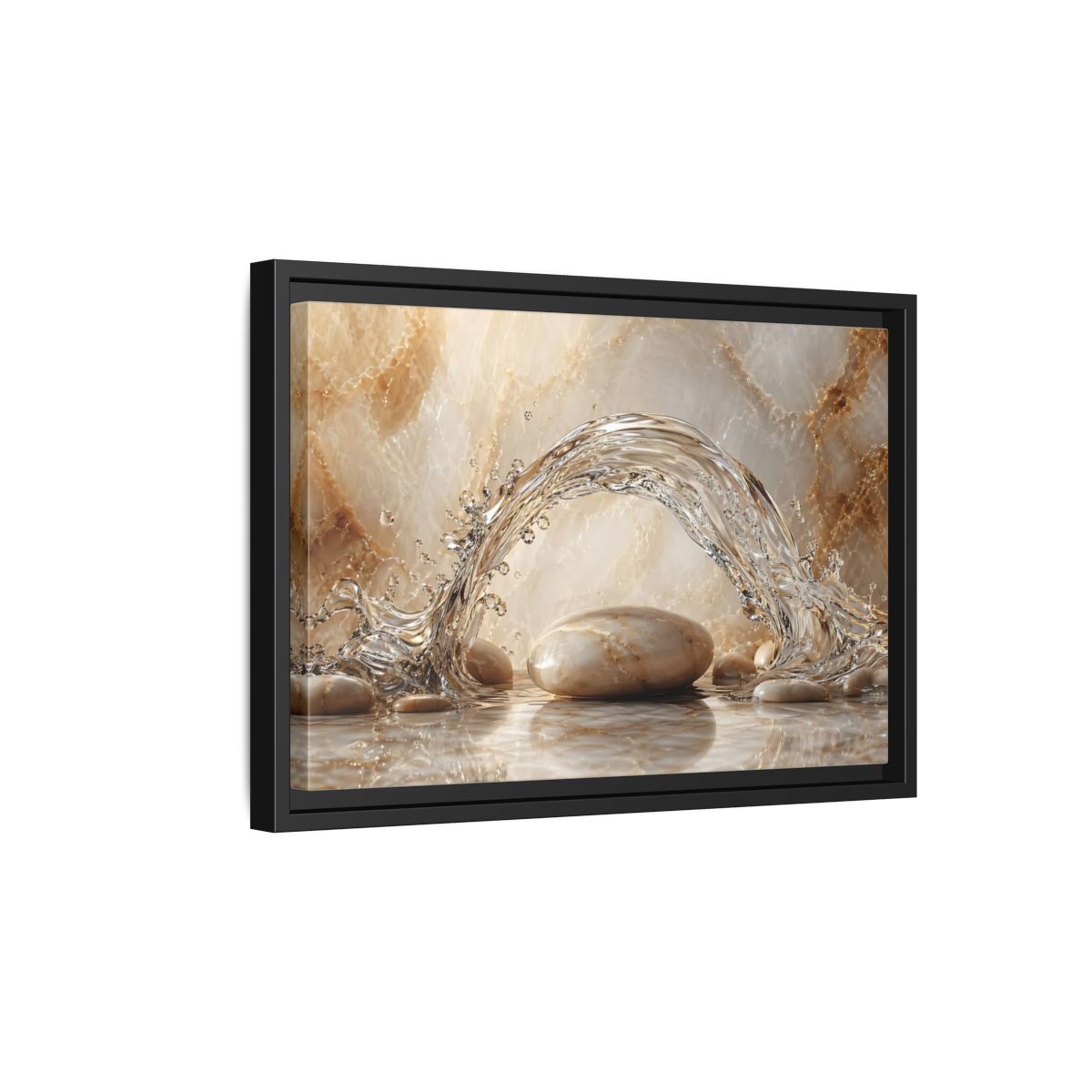 Side Mockup 6. Nature Water Splash Water Stones Beige shown as stretched canvas wall art