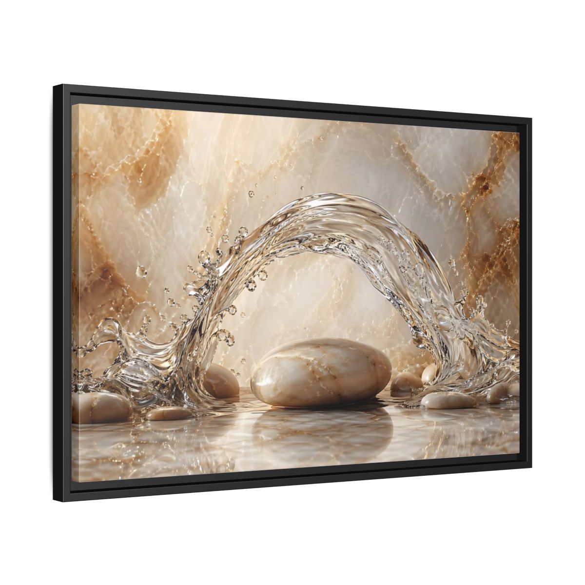 Side Mockup 14. Nature Water Splash Water Stones Beige shown as stretched canvas wall art