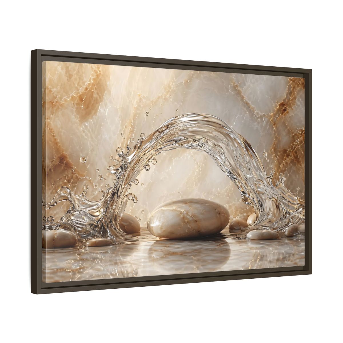 Side Mockup 11. Nature Water Splash Water Stones Beige shown as stretched canvas wall art