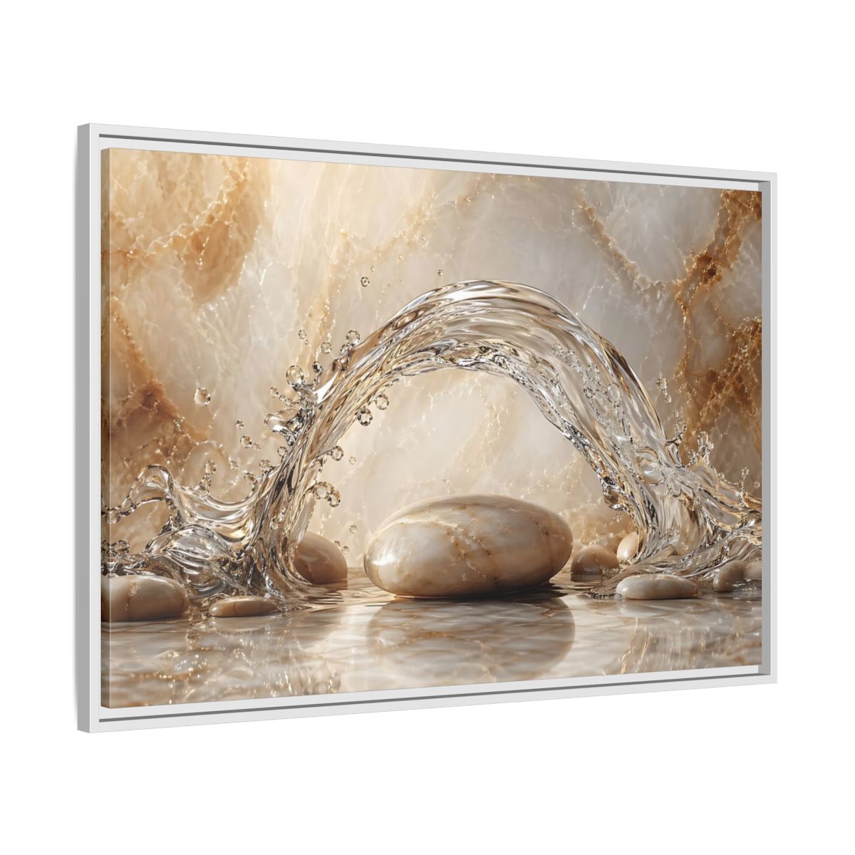Side Mockup 9. Nature Water Splash Water Stones Beige shown as stretched canvas wall art