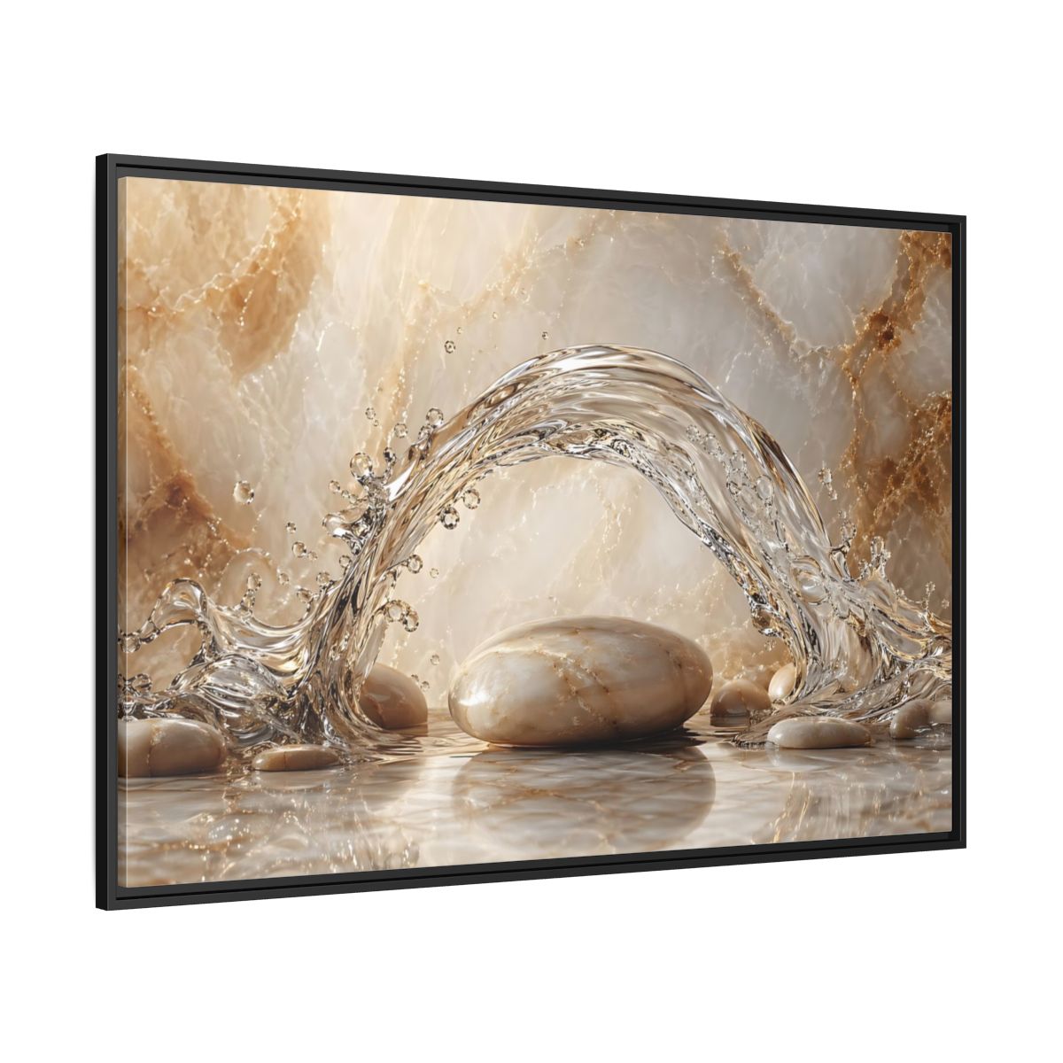 Side Mockup 12. Nature Water Splash Water Stones Beige shown as stretched canvas wall art
