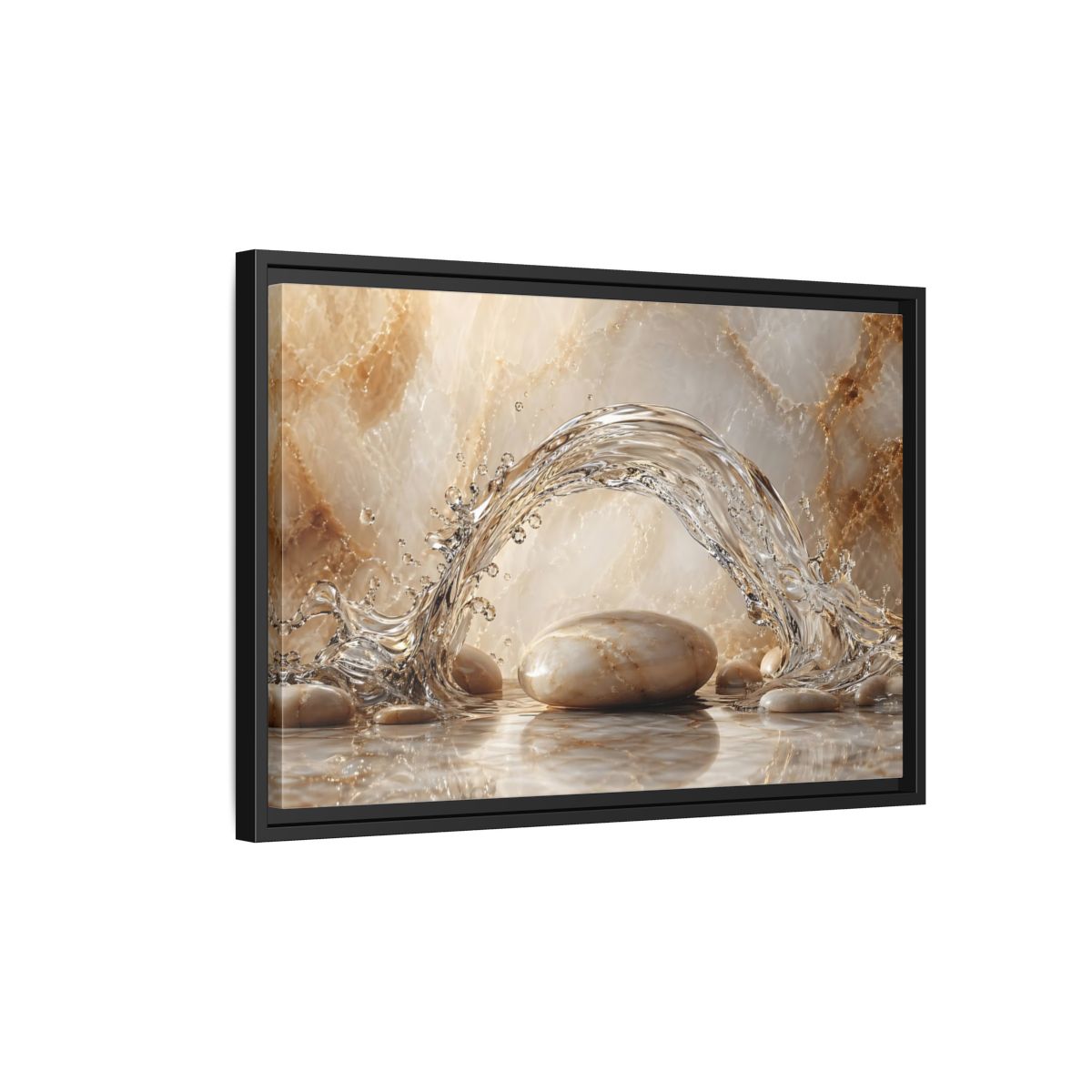 Side Mockup 3. Nature Water Splash Water Stones Beige shown as stretched canvas wall art