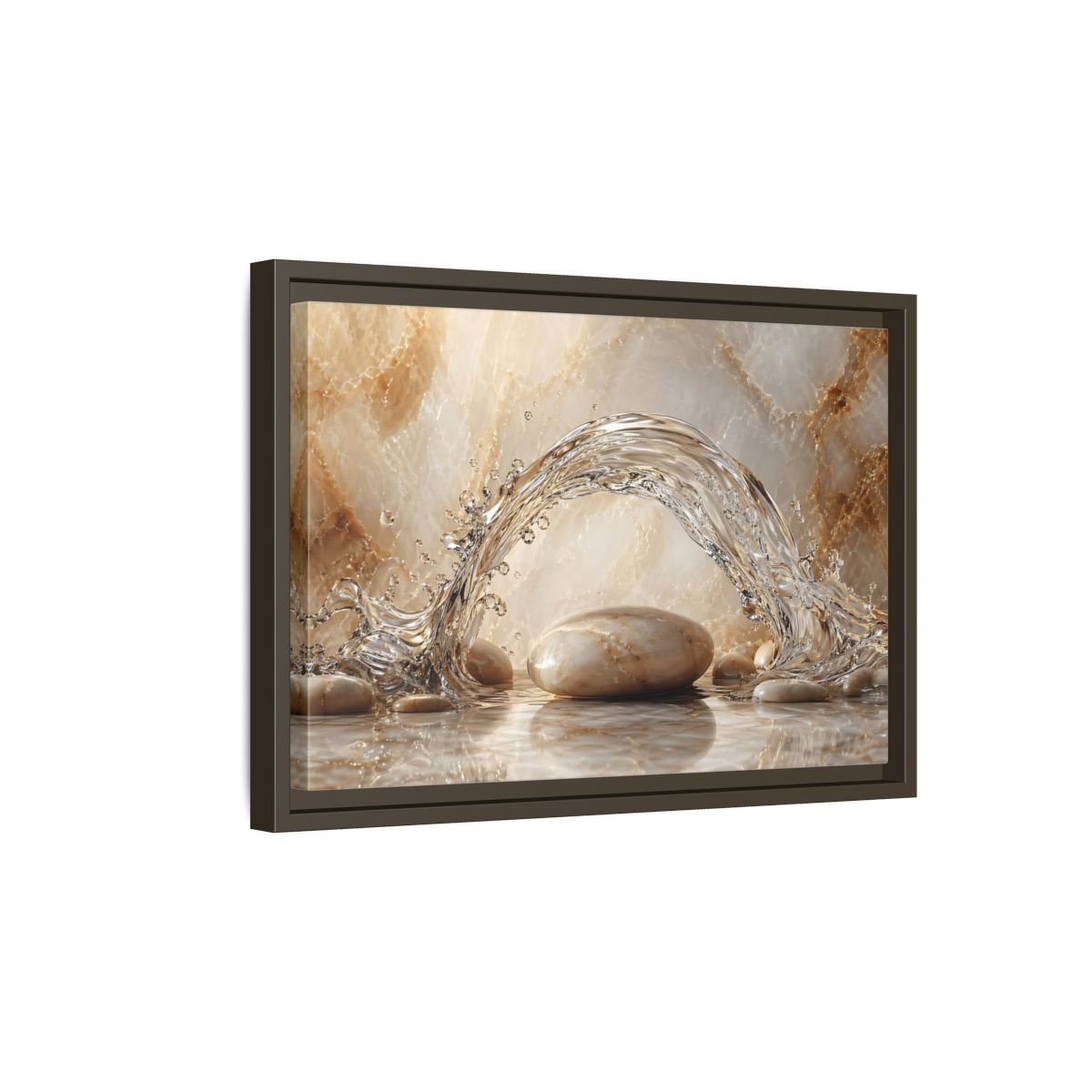 Side Mockup 5. Nature Water Splash Water Stones Beige shown as stretched canvas wall art