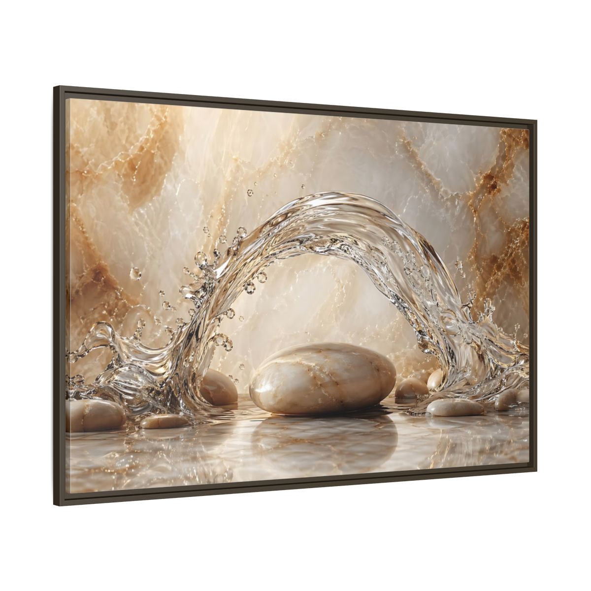 Side Mockup 8. Nature Water Splash Water Stones Beige shown as stretched canvas wall art
