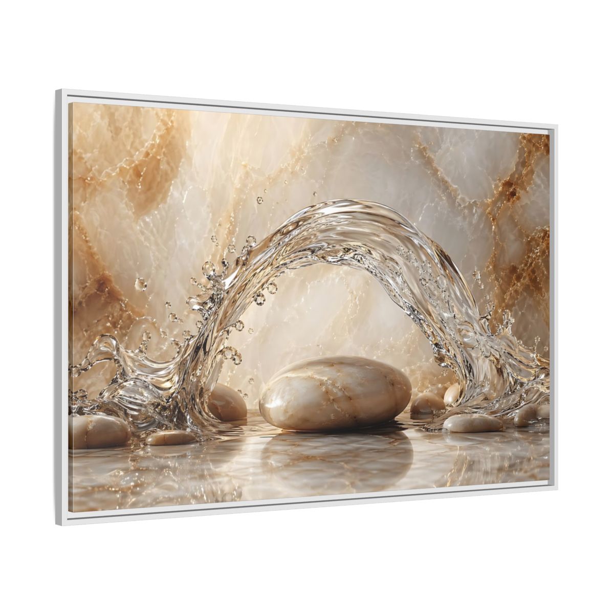 Side Mockup 7. Nature Water Splash Water Stones Beige shown as stretched canvas wall art