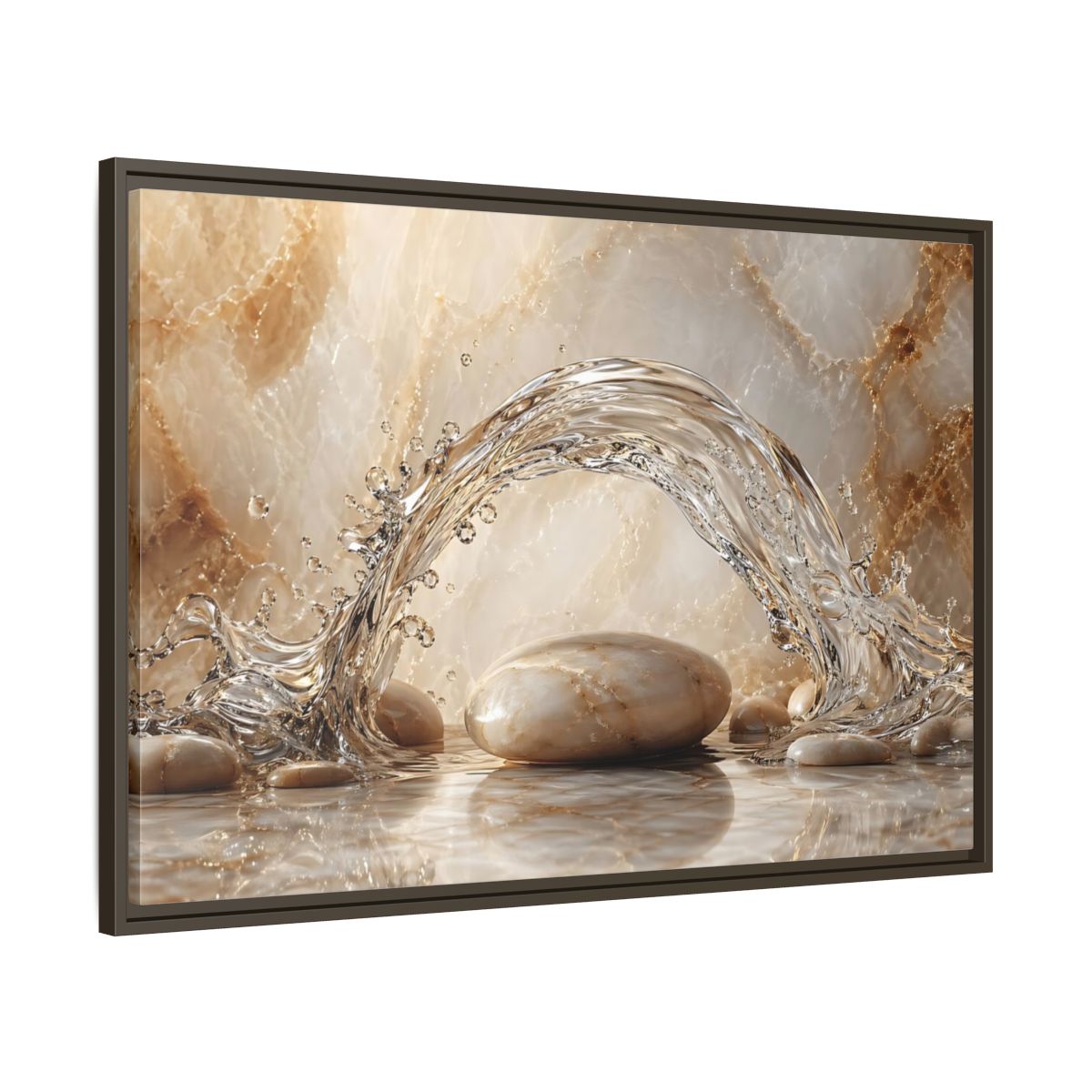 Main Mockup. Nature Water Splash Water Stones Beige shown as stretched canvas wall art