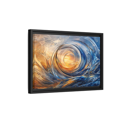 Side Mockup 6. Nature Water Vortex Blue And Orange Abstract shown as stretched canvas wall art