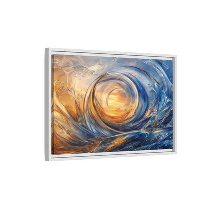 Side Mockup 1. Nature Water Vortex Blue And Orange Abstract shown as stretched canvas wall art