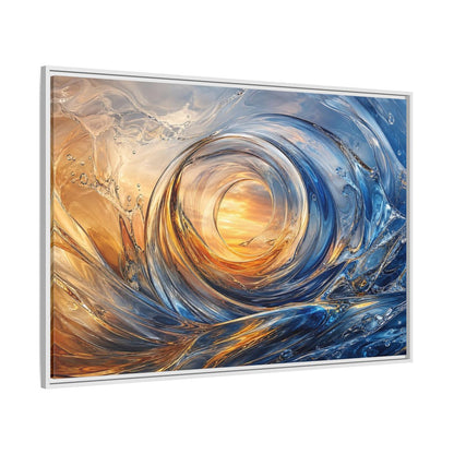 Side Mockup 7. Nature Water Vortex Blue And Orange Abstract shown as stretched canvas wall art