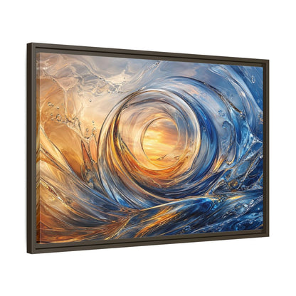 Side Mockup 11. Nature Water Vortex Blue And Orange Abstract shown as stretched canvas wall art