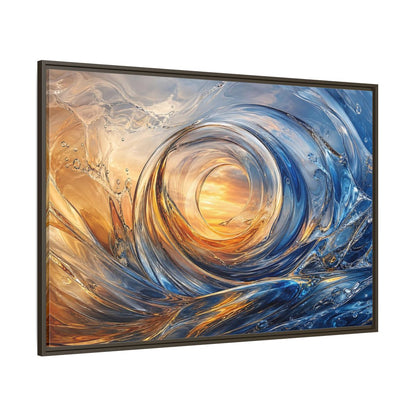 Side Mockup 8. Nature Water Vortex Blue And Orange Abstract shown as stretched canvas wall art