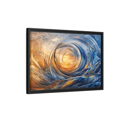 Side Mockup 3. Nature Water Vortex Blue And Orange Abstract shown as stretched canvas wall art