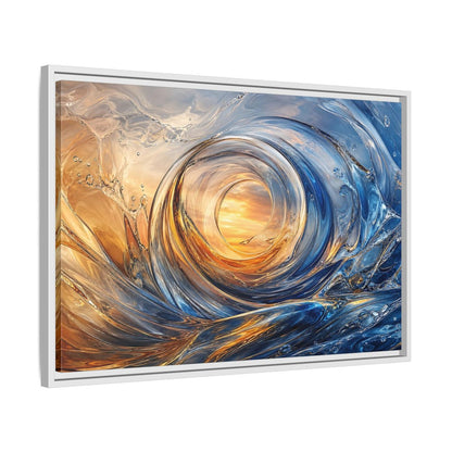 Side Mockup 10. Nature Water Vortex Blue And Orange Abstract shown as stretched canvas wall art