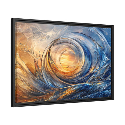 Side Mockup 14. Nature Water Vortex Blue And Orange Abstract shown as stretched canvas wall art