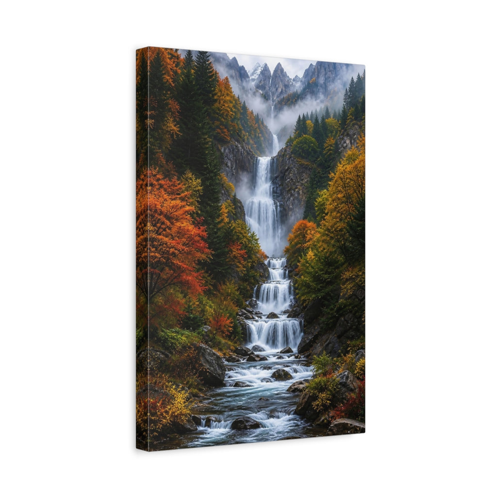 Side Mockup 4. Nature Waterfall Autumn Mountain Waterfall shown as stretched canvas wall art
