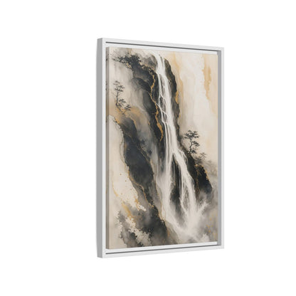 Nature Waterfall Black Gold Framed Canvas Wall Art - Living Room, Above Fireplace, Monochrome shown as canvas wall art