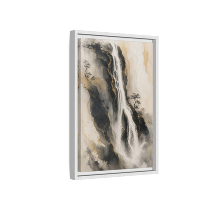 Nature Waterfall Black Gold Framed Canvas Wall Art - Living Room, Above Fireplace, Monochrome shown as canvas wall art