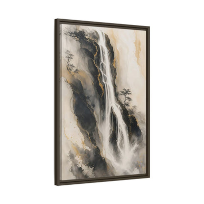 Nature Waterfall Black Gold Framed Canvas Wall Art - Living Room, Above Fireplace, Monochrome shown as canvas wall art
