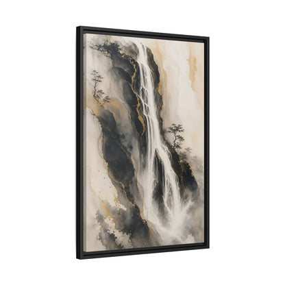 Nature Waterfall Black Gold Framed Canvas Wall Art - Living Room, Above Fireplace, Monochrome shown as canvas wall art
