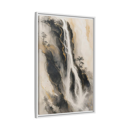Nature Waterfall Black Gold Framed Canvas Wall Art - Living Room, Above Fireplace, Monochrome shown as canvas wall art